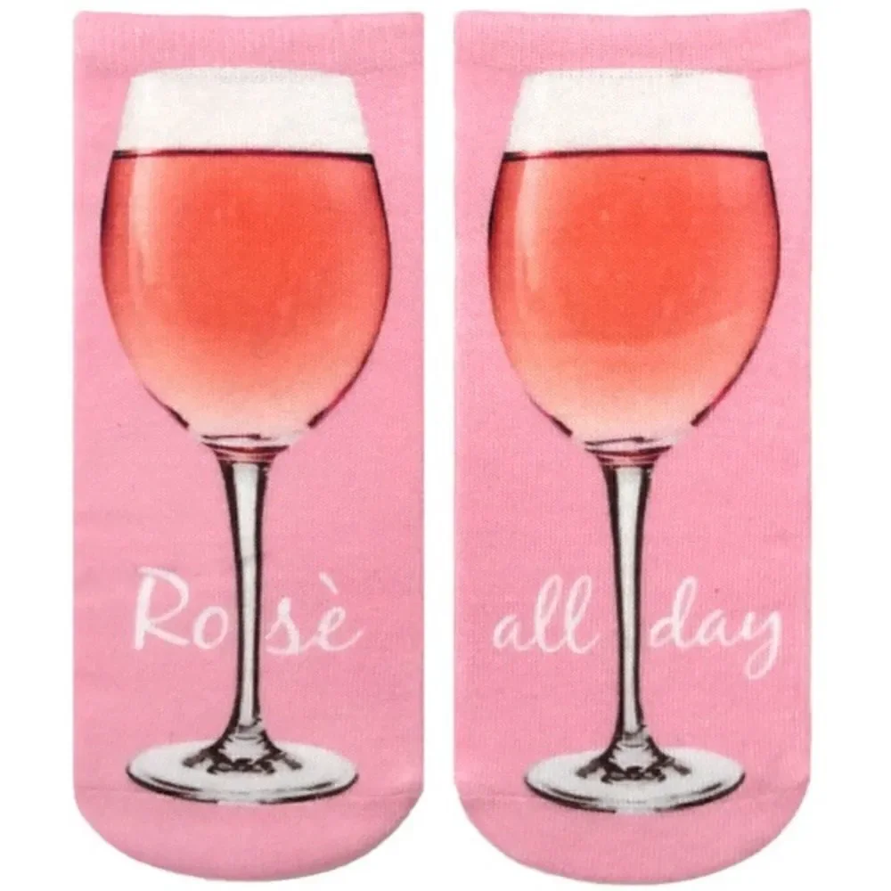 Rose All Day Wine Glass Ankle Socks NWT